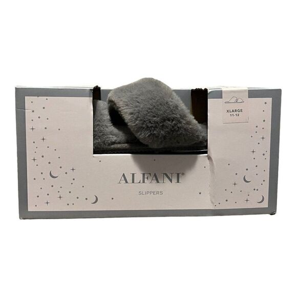 Alfani Women's Faux Fur Slide Boxed Slippers Tornado Grey Extra Large New - Picture 2 of 4